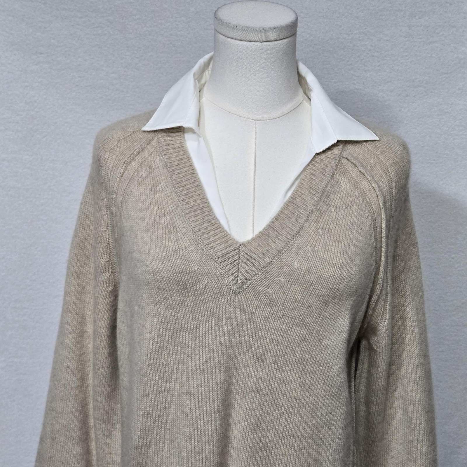 Brochu Walker Sweater Dress Womens Small Wool Cashmere Beige Layered V Neck — image 3 of 8